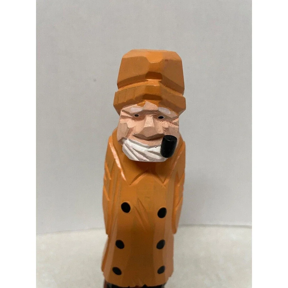 Vintage 2 Nautical Folk Art Hand Carved Painted Wood Figures Sailor Fisherman